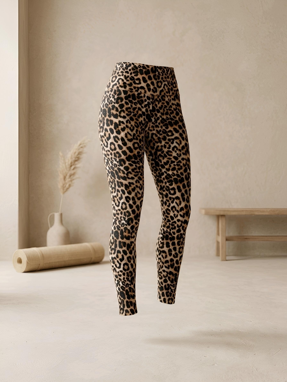 Amazon Leopard-Print Leggings - Tan & Black - Yoga Pants Size M Medium 27 Waist